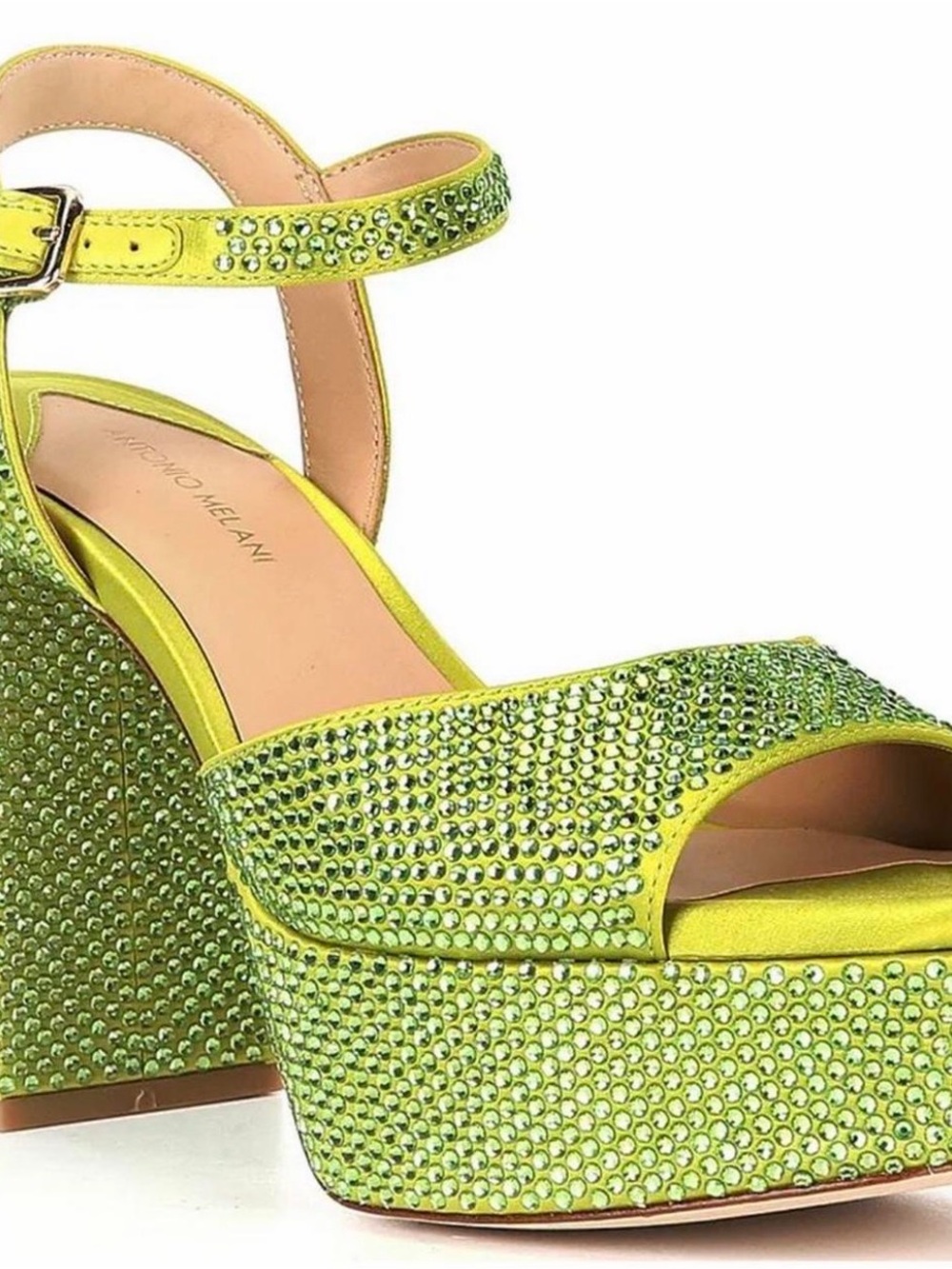 New Antonio Melani Lime Crystal Platform Sandal